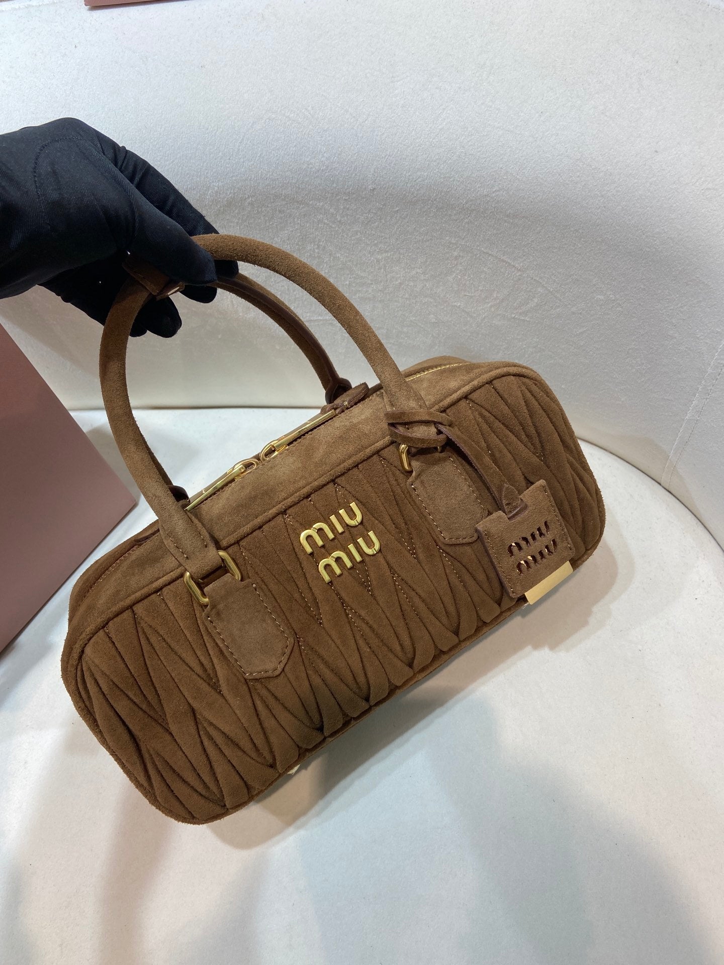MM Arcadie Matelassé Suede Top Handle Bag