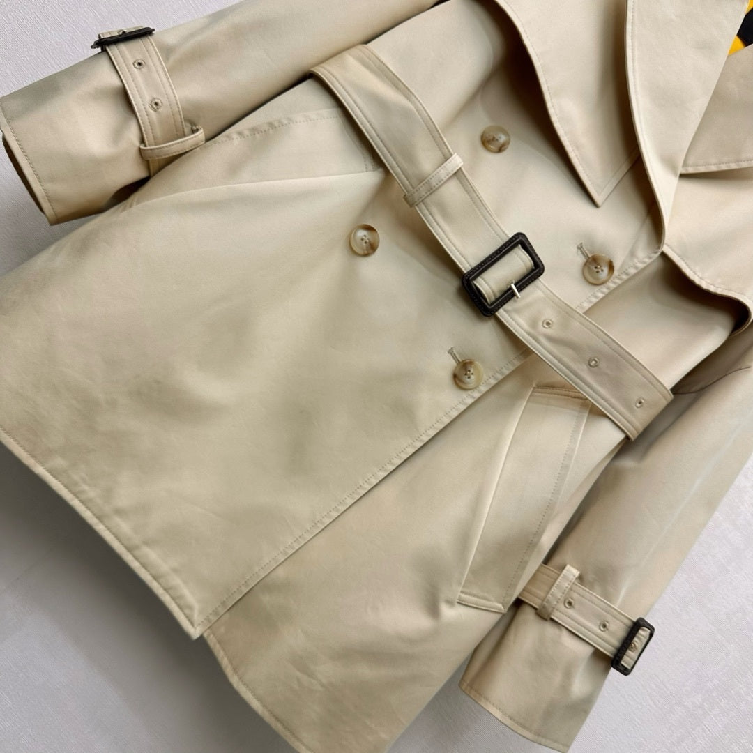 Beige Double-Breasted Cotton Trench Coat