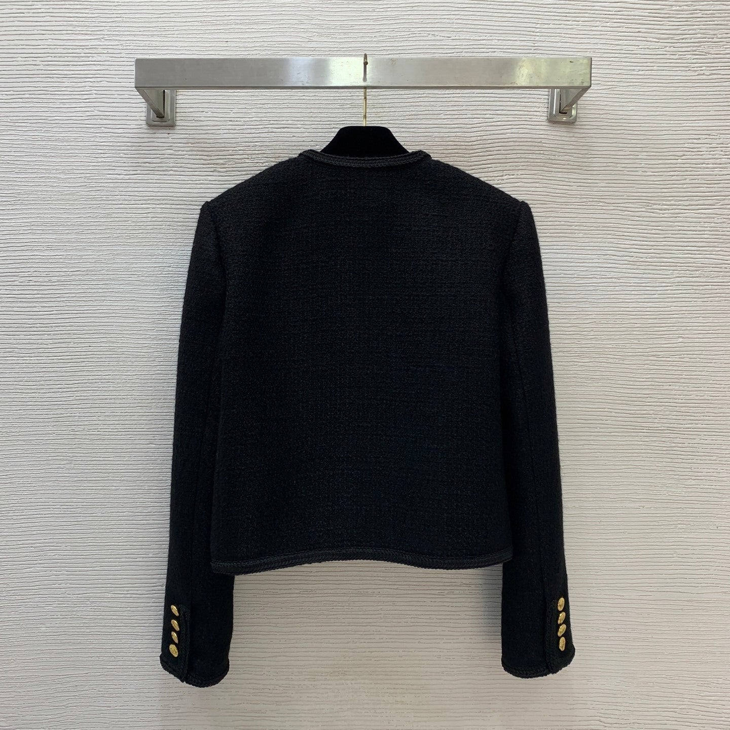 Black Round-Neck Short Jacket Gold Buttons