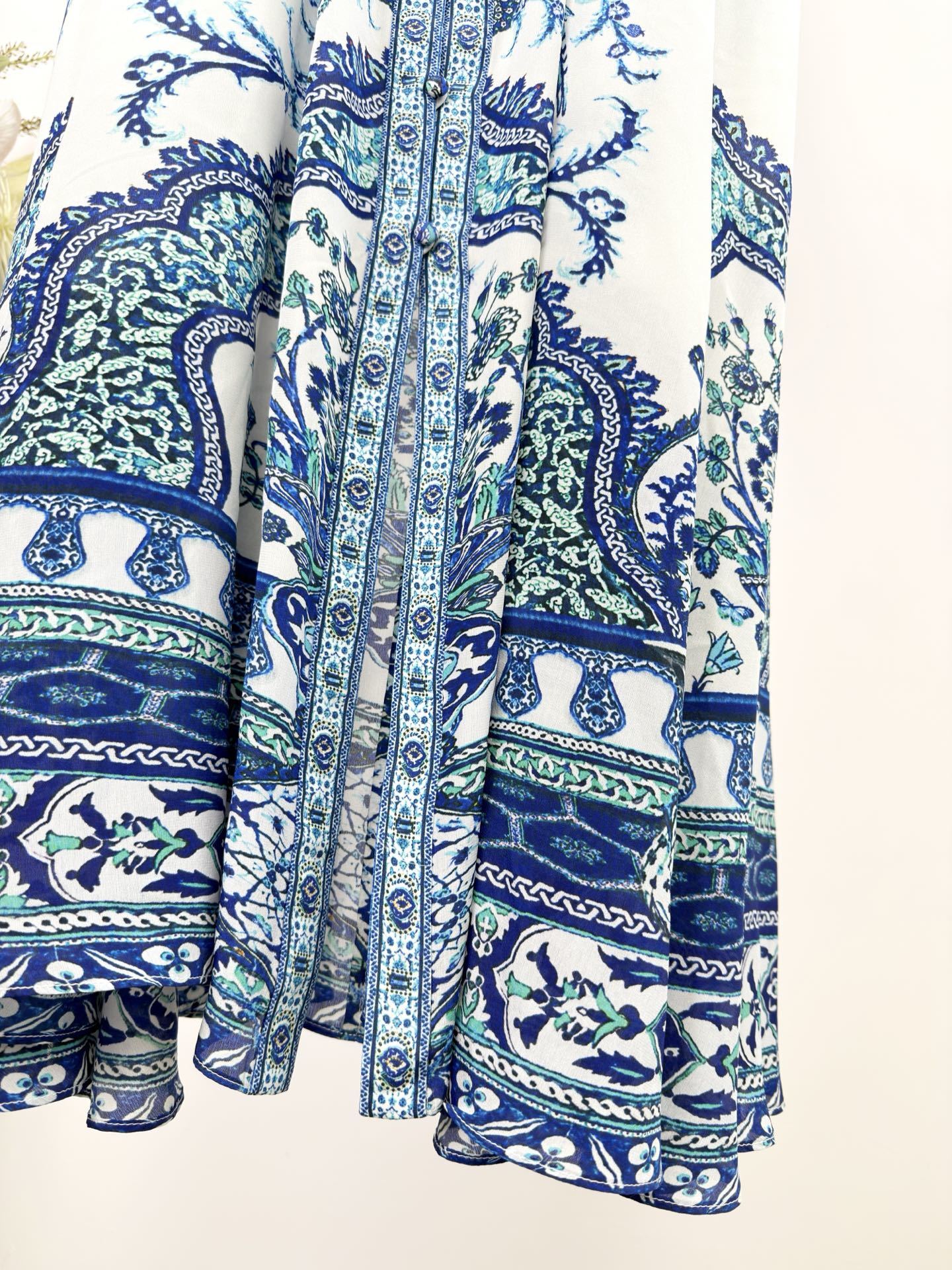 Autumn/Winter Silk Printed V-Neck Long Dress