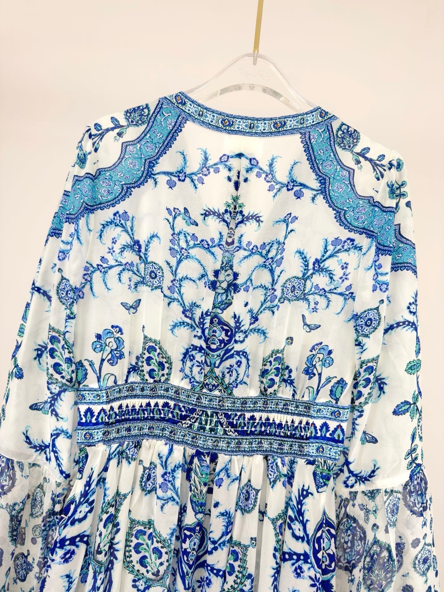 Autumn/Winter Silk Printed V-Neck Long Dress