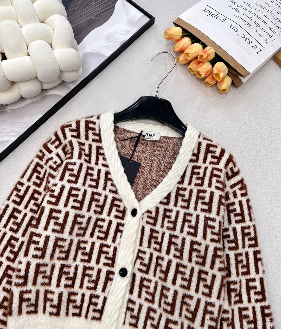 Kids Beige & White Classic Cotton Cardigan