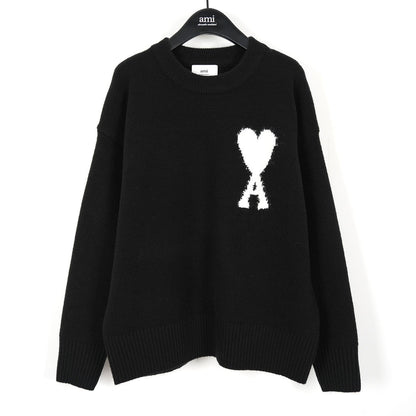 Ami Alpaca Wool White Heart Crew Neck Pullover