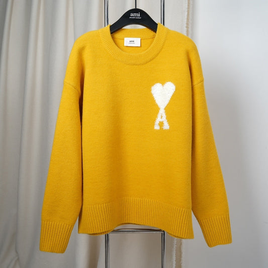 A Alpaca Wool White Heart Crewneck Sweater Unisex