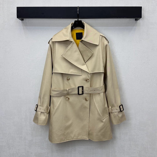 Beige Double-Breasted Cotton Trench Coat