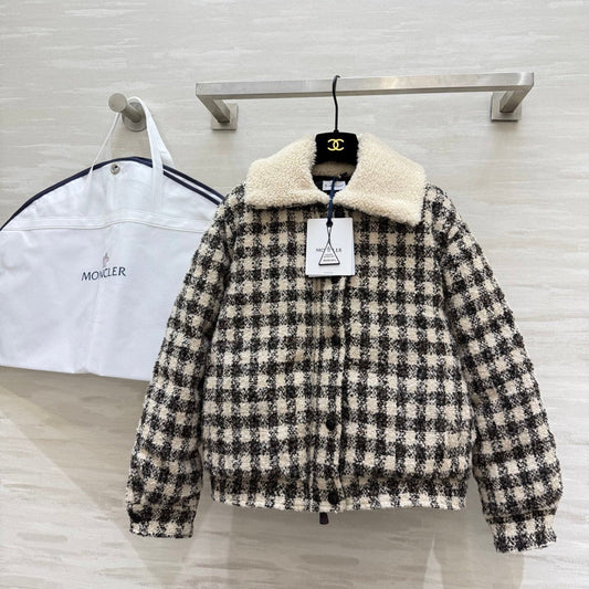 Black & White Checkered Tweed Bomber Jacket