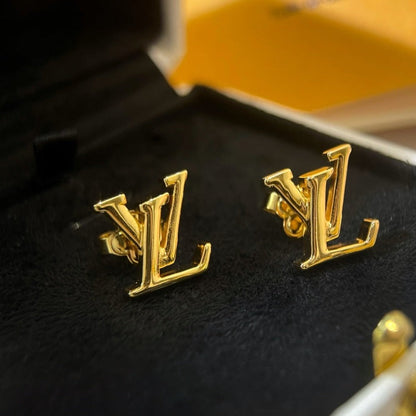 Lv Logo Gold Stud Earrings