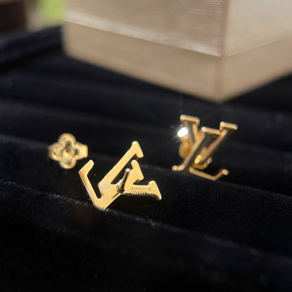 Lv Logo Gold Stud Earrings
