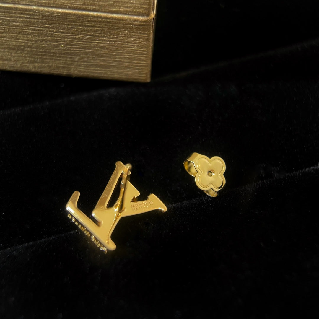 Lv Logo Gold Stud Earrings