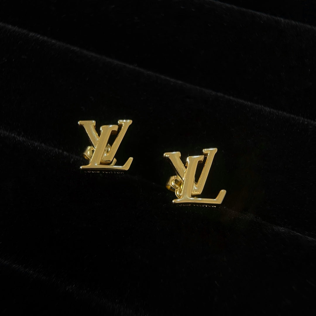 Lv Logo Gold Stud Earrings