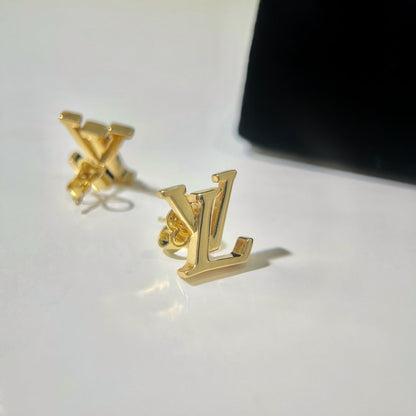 Lv Logo Gold Stud Earrings