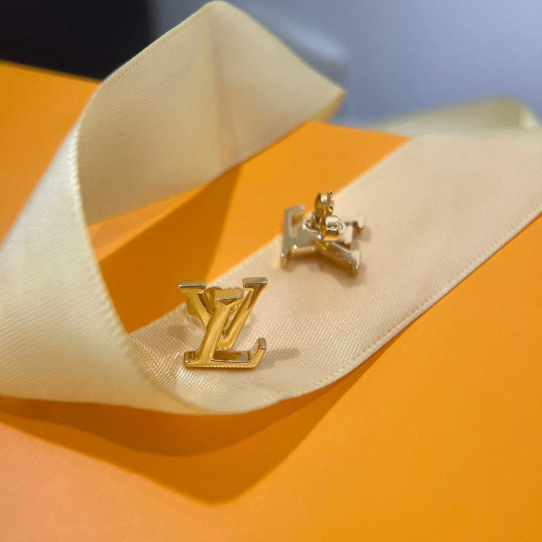 Lv Logo Gold Stud Earrings