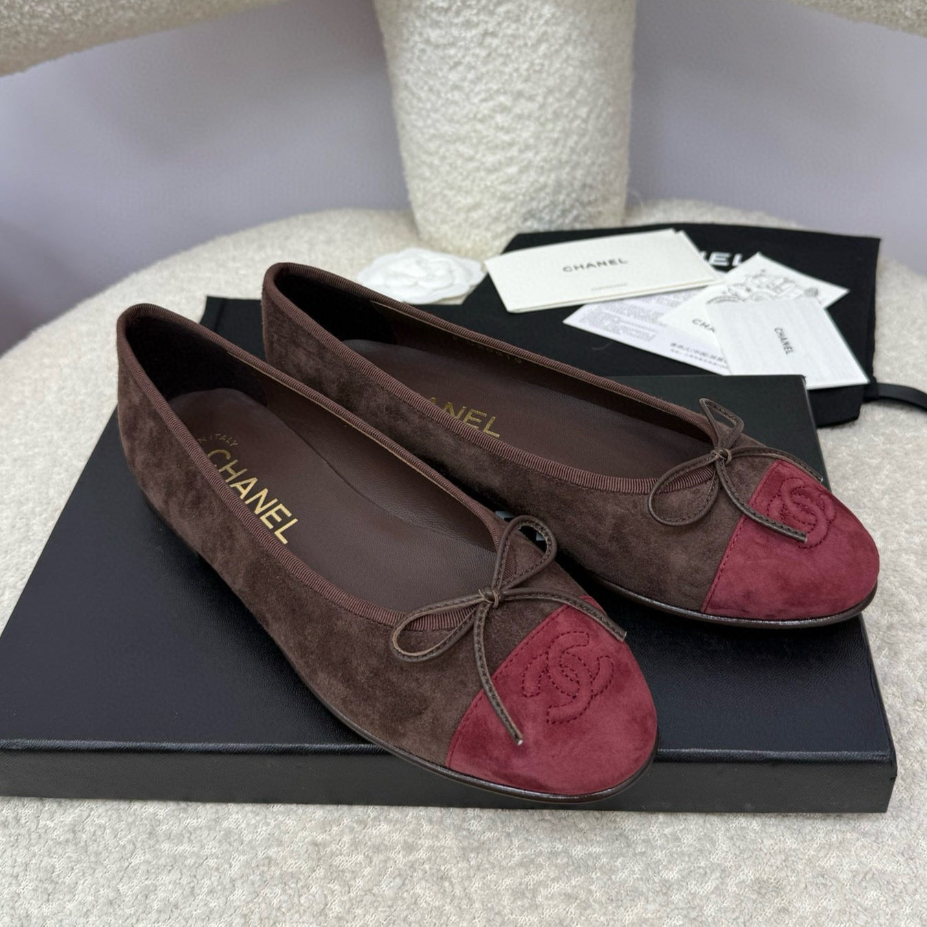 CC 25A Ballet Flat Chocolate Dark Red Suede