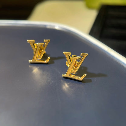 Lv Logo Gold Stud Earrings