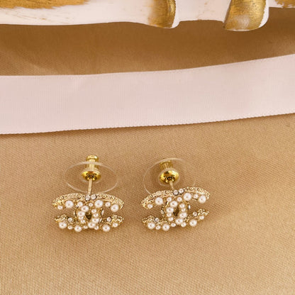 Double C Mop Gold Stud Earrings