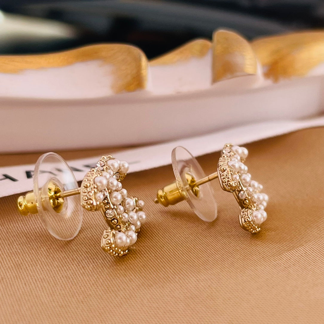 Double C Mop Gold Stud Earrings