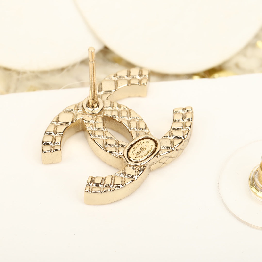 Double C Half Diamonds Gold Earrings