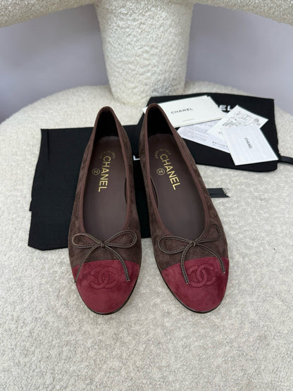 CC 25A Ballet Flat Chocolate Dark Red Suede