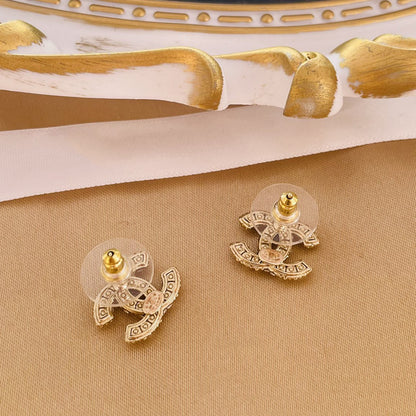 Double C Mop Gold Stud Earrings