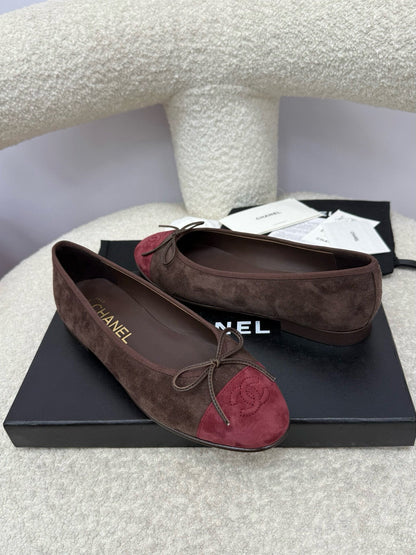 CC 25A Ballet Flat Chocolate Dark Red Suede
