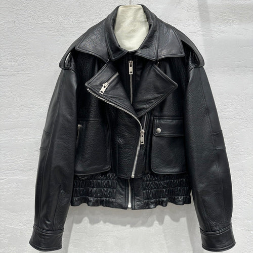 Early Spring Punk Bubble Leather Lambskin Motorcycle Jacket