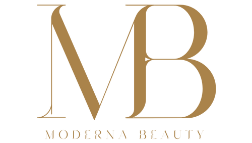 Gold 'MB' logo with 'MODERNA BEAUTY' text on a white background
