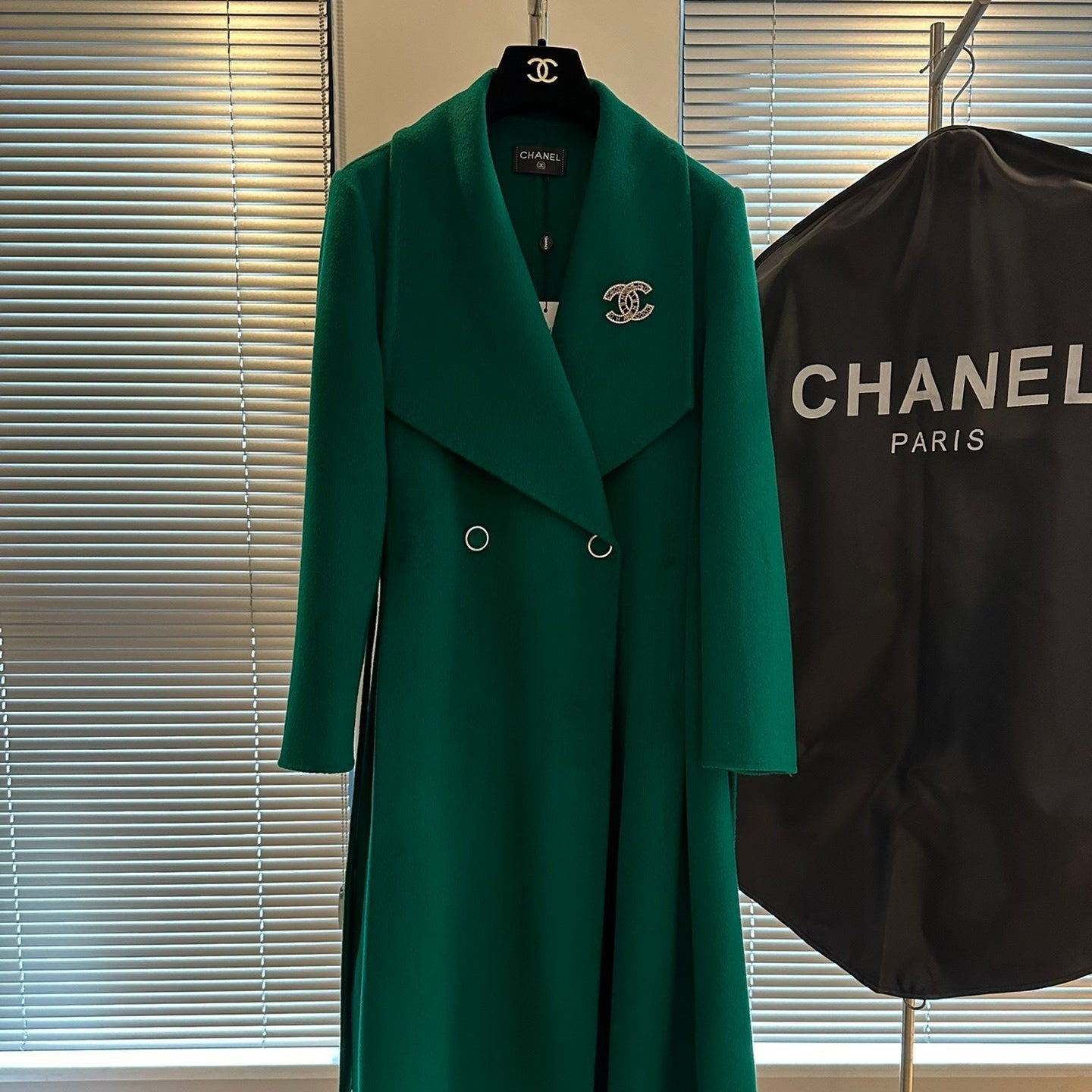 Green Double-Breasted Wool Coat