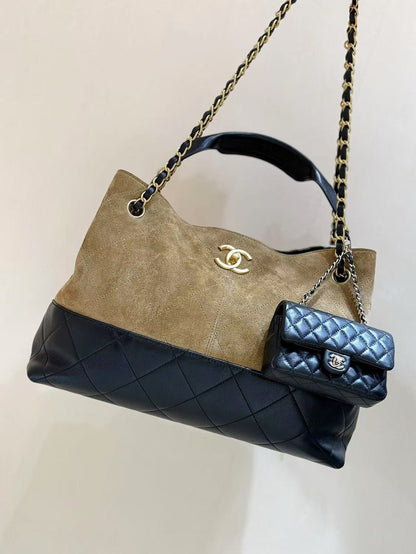 CC Tote bag Black mix Beige Suede Calfskin