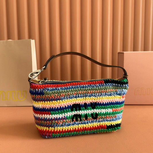 Crochet Tote Bag 25 In Multicolored Woven Raffia