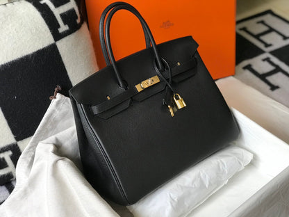 HM B 35cm Black Togo Leather Gold Hardware