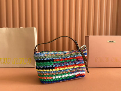 Crochet Tote Bag 25 In Multicolored Woven Raffia