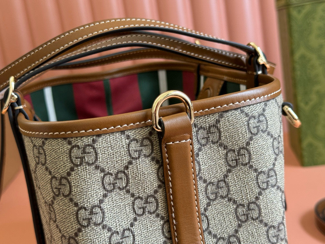 GG Emblem Small Tote Bag Beige Ebony Leather