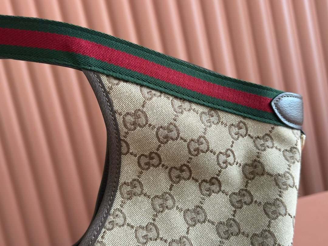 Gucci Giglio Large Tote Bag Beige and Dark Brown Canvas