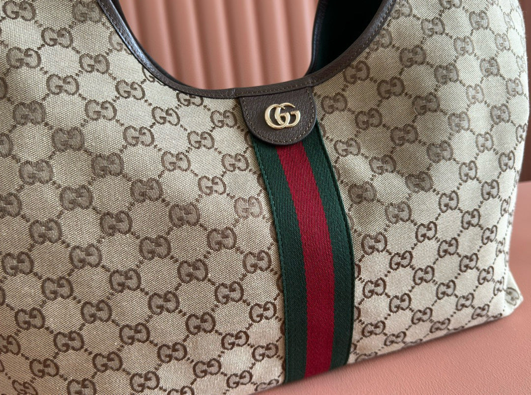 Gucci Giglio Large Tote Bag Beige and Dark Brown Canvas