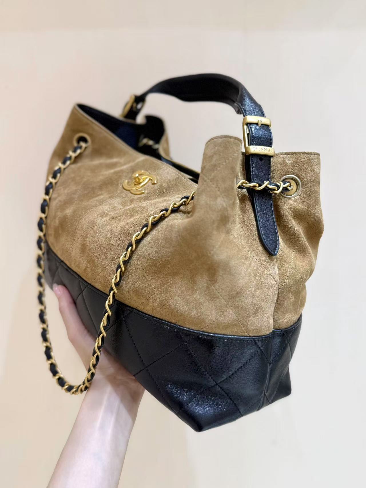 CC Tote bag Black mix Beige Suede Calfskin