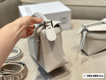 Loe Medium 24 Puzzle Bag In White Grained Calfskin