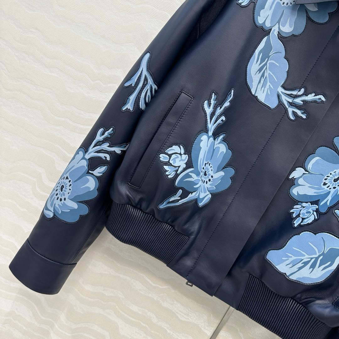 Leather Jacket with Floral Embroidery