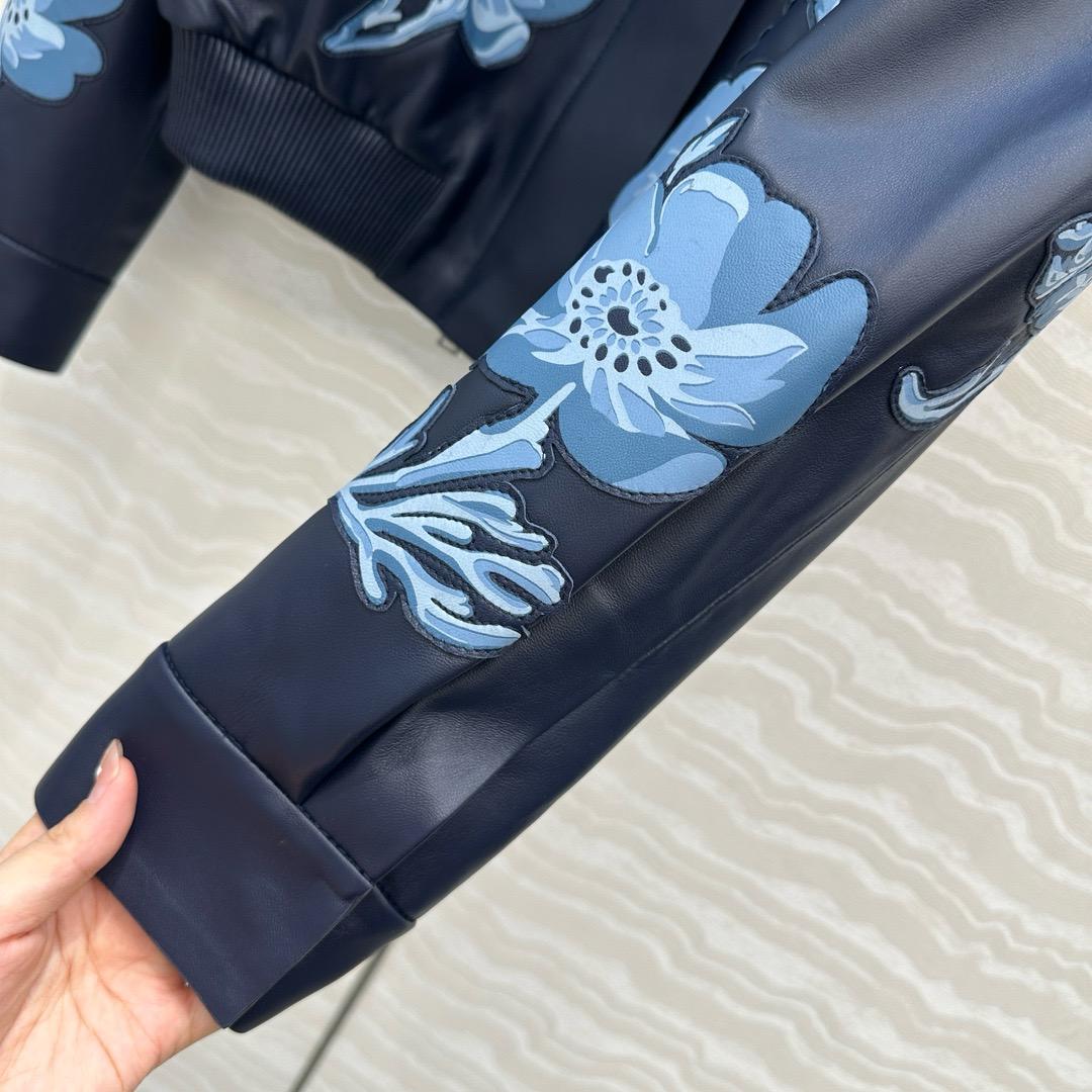 Leather Jacket with Floral Embroidery