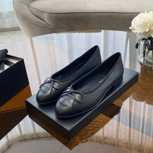 Ballet Flats Black Grained Calfskin