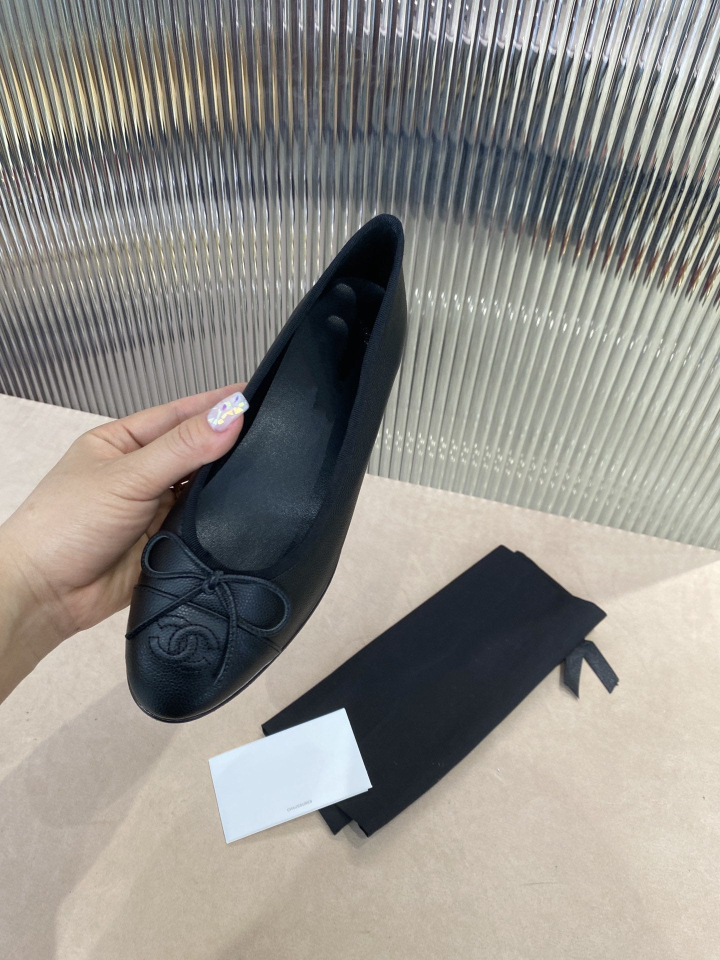 Ballet Flats Black Grained Calfskin