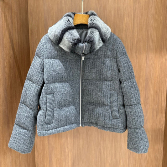 BC Mink-Collar Cashmere Knit Down Jacket