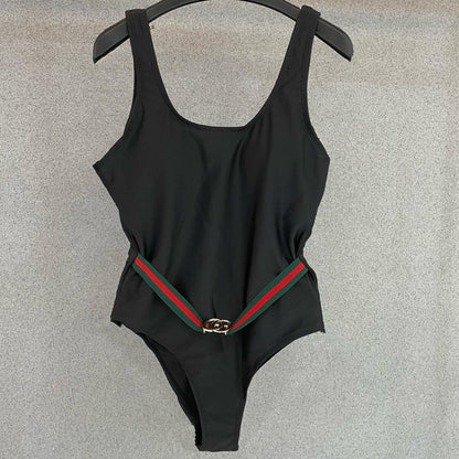 One-Piece Swimsuit Double G Belt Slimming & Stylish