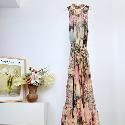 Silk Printed Tie-Tie Sleeveless Vest Dress
