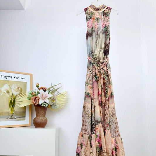 Silk Printed Tie-Tie Sleeveless Vest Dress