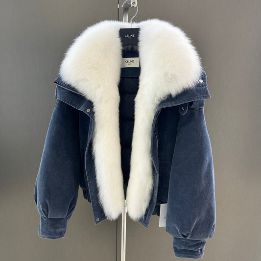 Winter Down Jacket with Imported White Fox Fur Collar