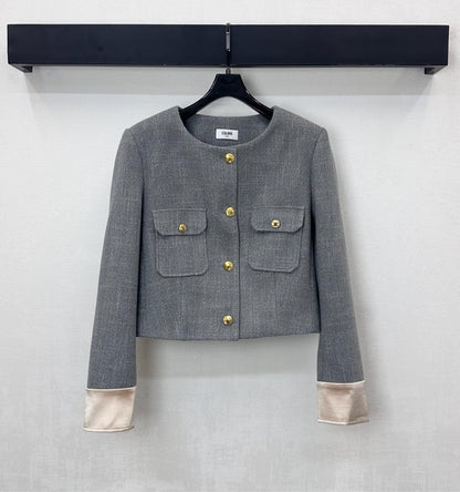 Winter Wool Dress Jacket & Skirt Set Round Neck