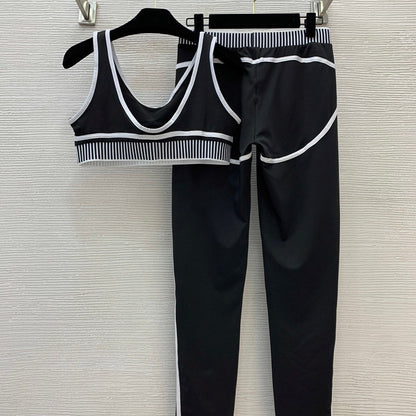Yoga New Color-Blocked Striped Logo Webbing Fitness Set
