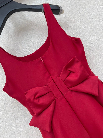 D Hepburn-Style Sleeveless Bow-Back Mini Dress