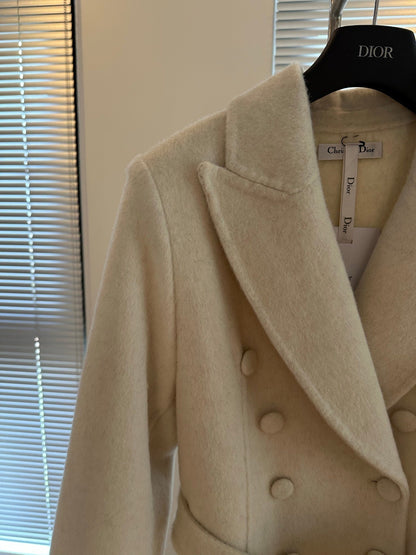 DIO Elegant Cashmere Wool Coat with Fox Fur Trim
