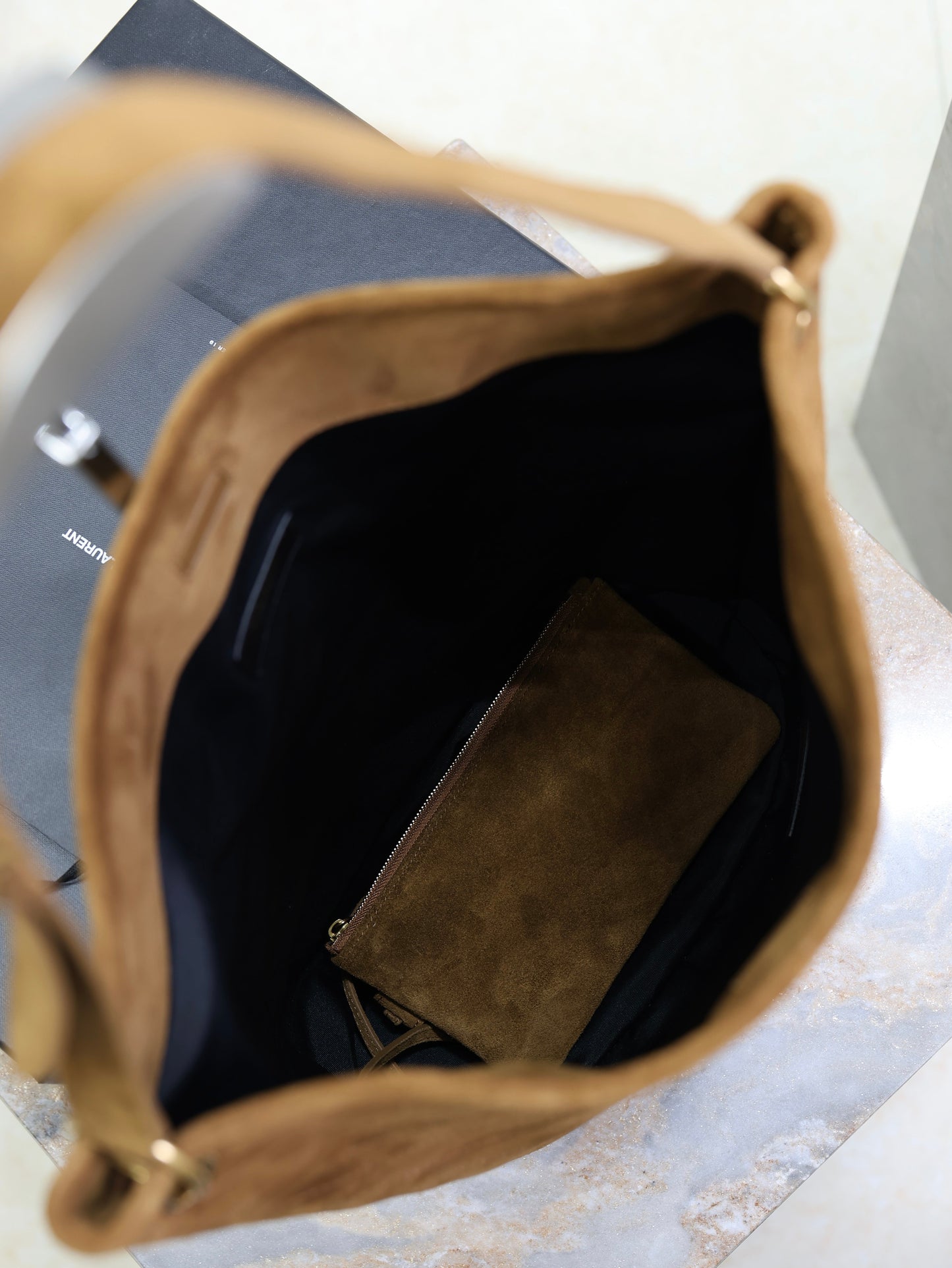 St Niki Suede Bucket Bag in Brown